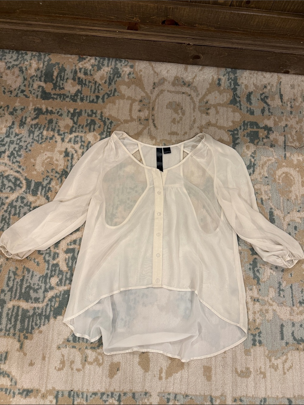 Petticoat Alley Sheer Cream Button-Front Blouse